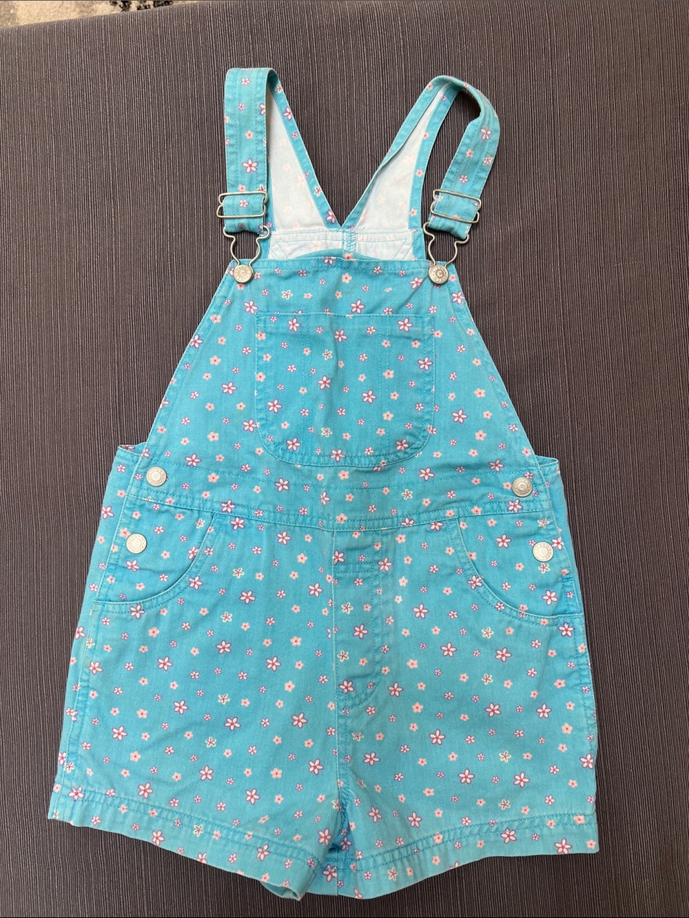 Circo Turquoise Floral Short Overalls Sz S (6/6X)